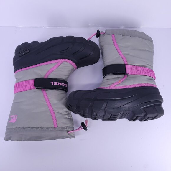 Sorel Flurry Youth Winter Snow Boots Gray Pink Black NY1965-061 Size 3 - Picture 10 of 16